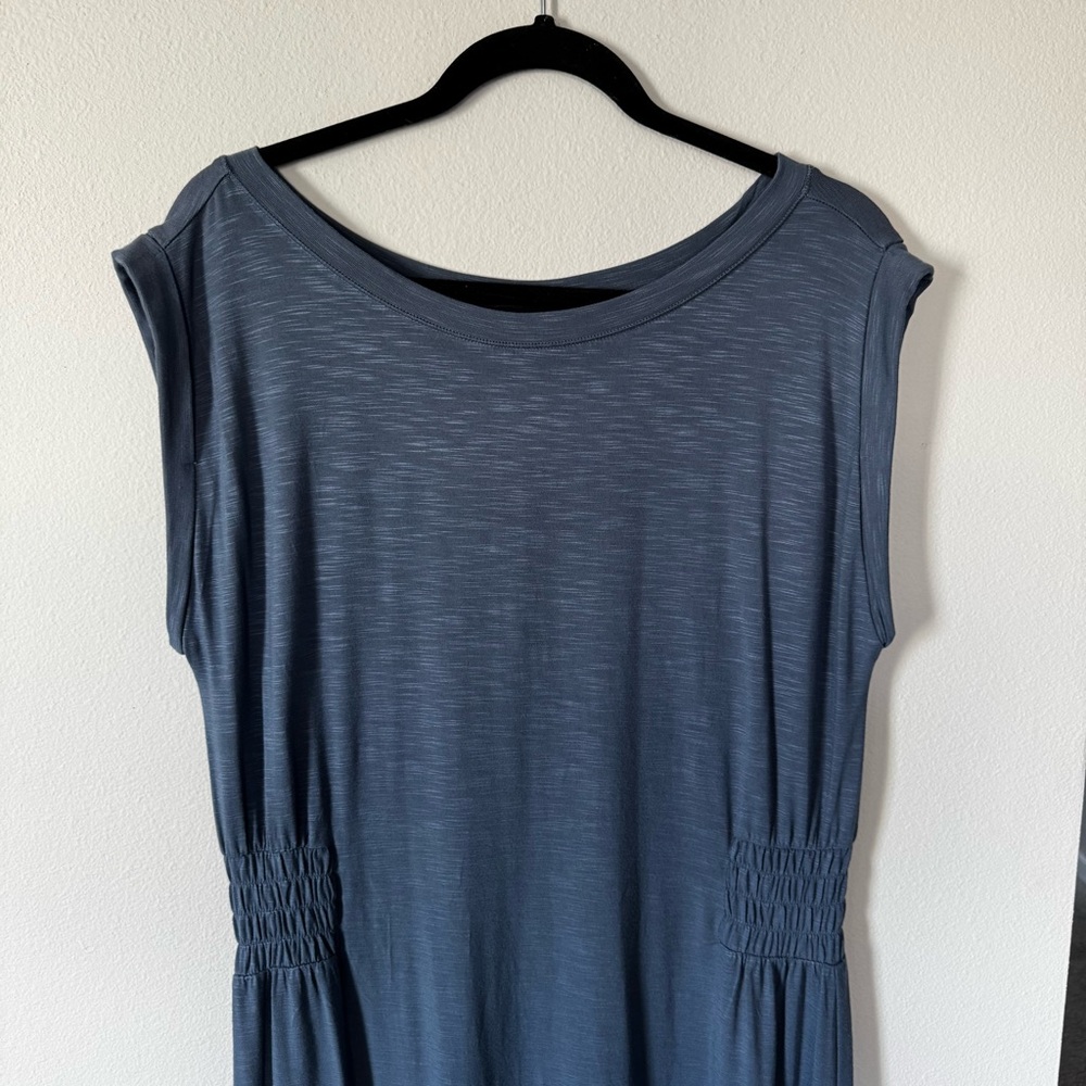 WHBM Blue Rayon Slub Knit Sleeveless Smocked Waist Midi Maxi Dress Womens Large - Picture 7 of 14